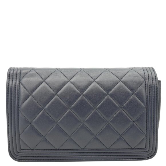 Chanel  Boy Quilted Calfskin Leather Wallet On Chain Crossbody Bag Navy Blue - Picture 3 of 15